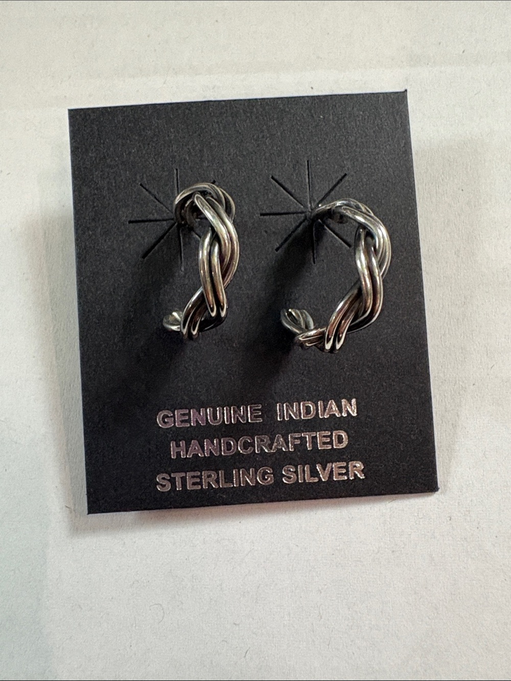 Navajo Made Sterling Silver Braided Rope Hoop Earrings NWT